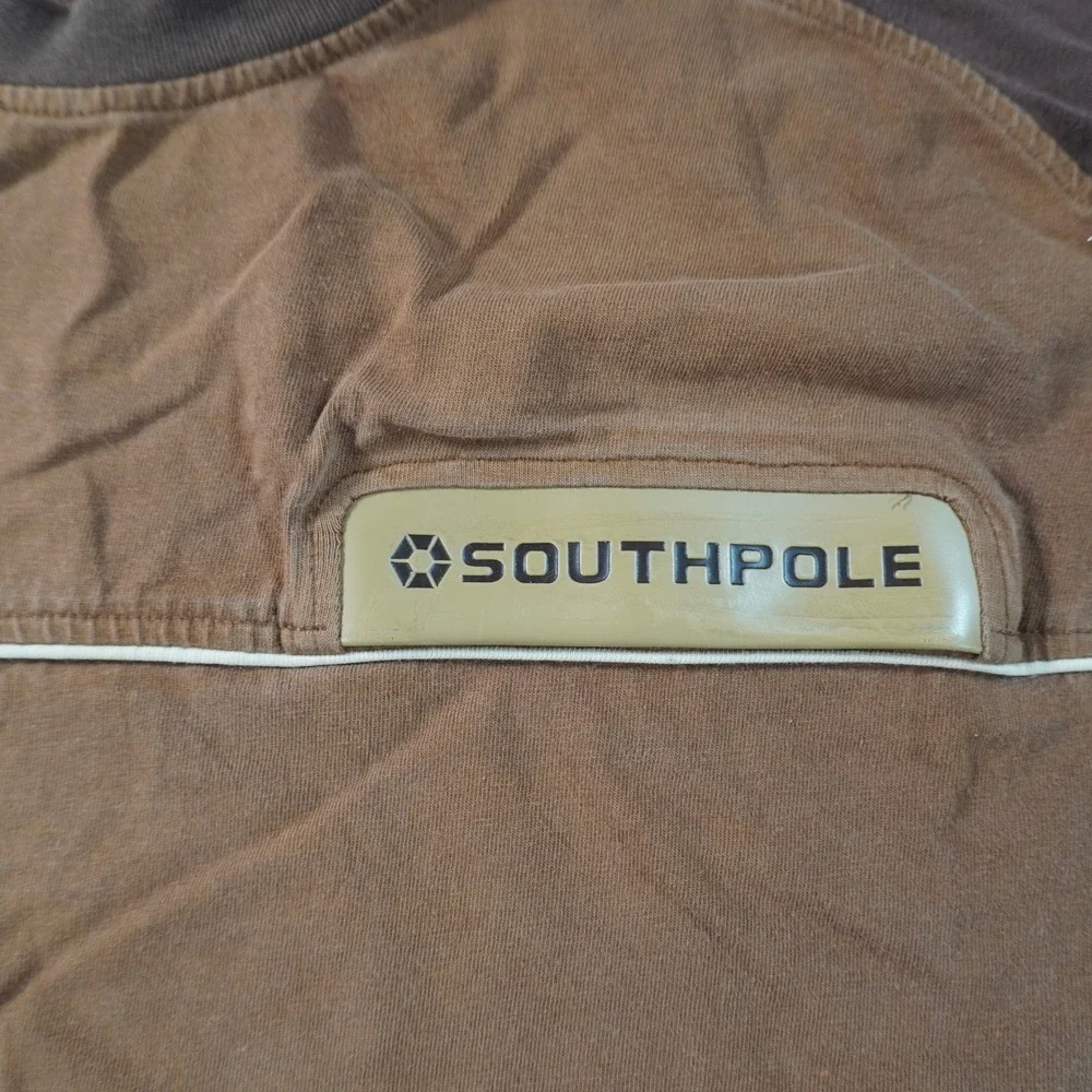 Southpole Long Sleeve Shirt Mens XL Brown Y2K Colorblock Streetwear Logo Patch